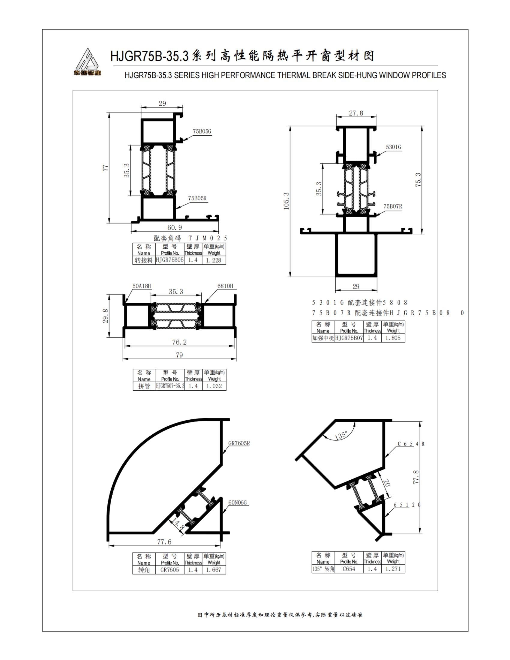 HJGR75B series high-performance insulated casement window diagram