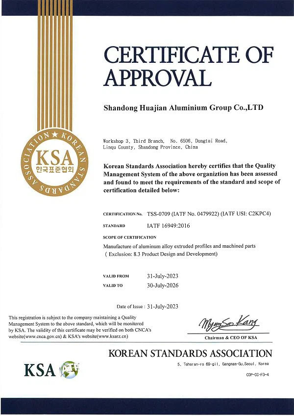 Certificado de aprobación de KSA