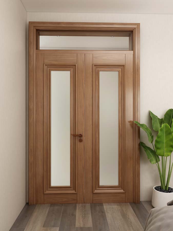 Puerta de cristal dividida (iluminada sobre el cristal)