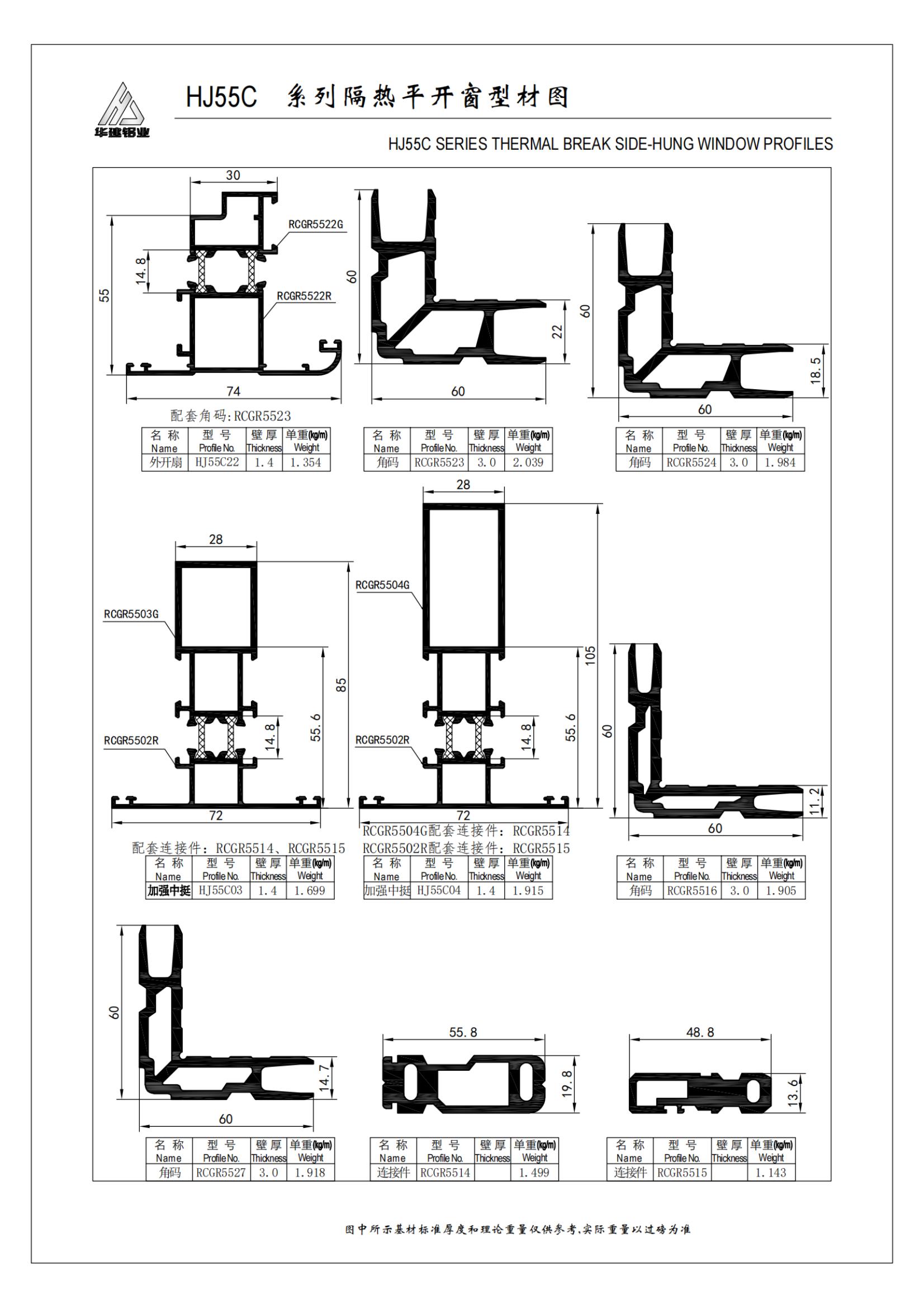 HJ55C سلسلة عازلة نافذة casement