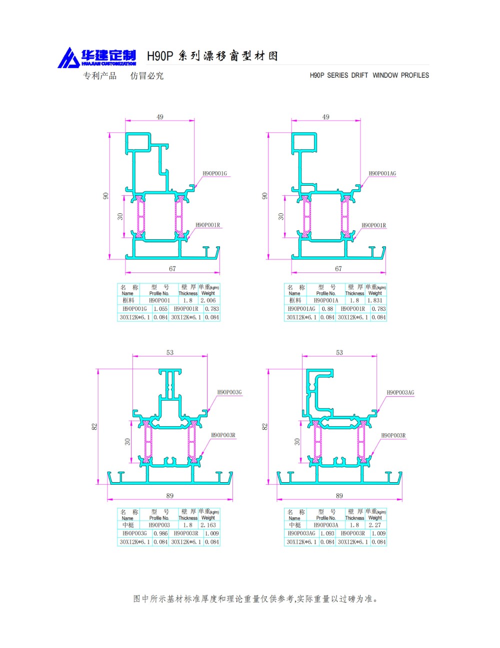 Personalización de Huajian - Serie H90P Drift Window