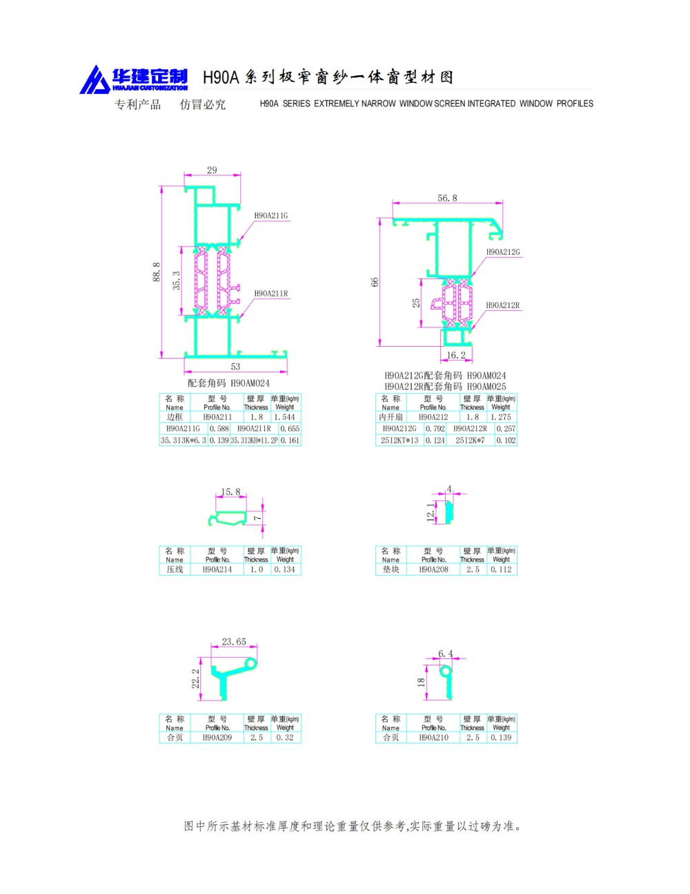 تخصيص هواجيان - سلسلة فتح نافذة H90A فائقة الضيق ذات هيكل واحد